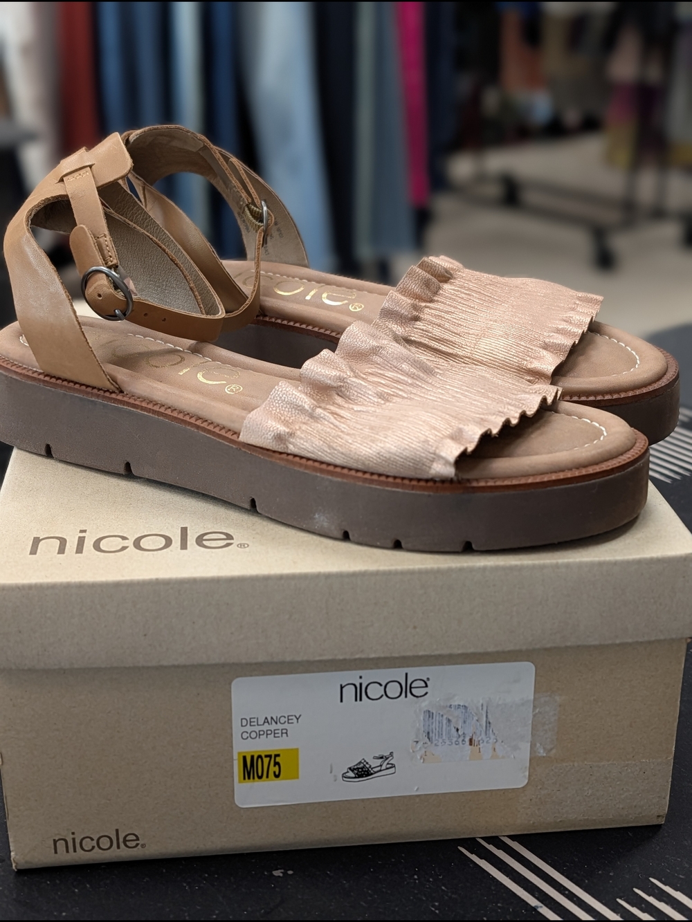 Nicole Delancey Copper Ruffle Strap Sandal - Copper